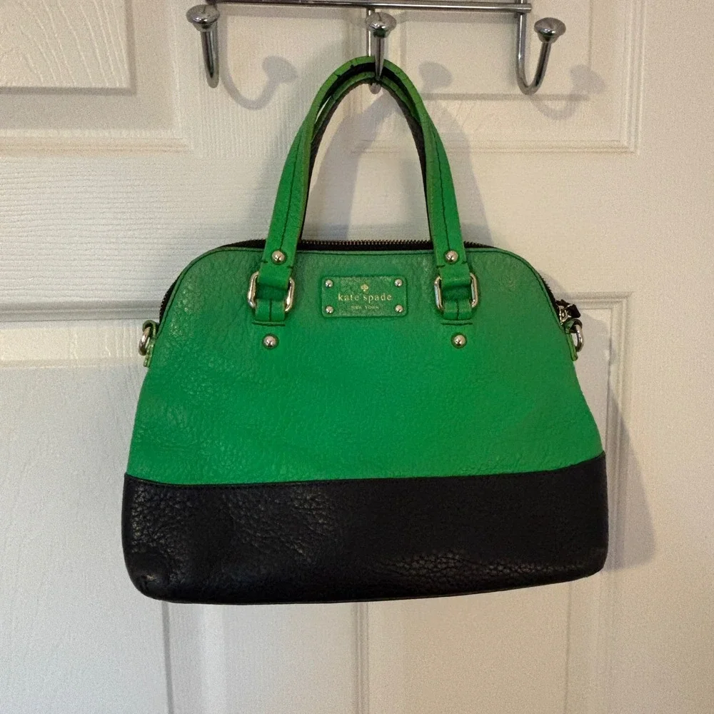 Kate Spade Green Black Colorblock Pebbled Leather‎ Dome Satchel Handbag